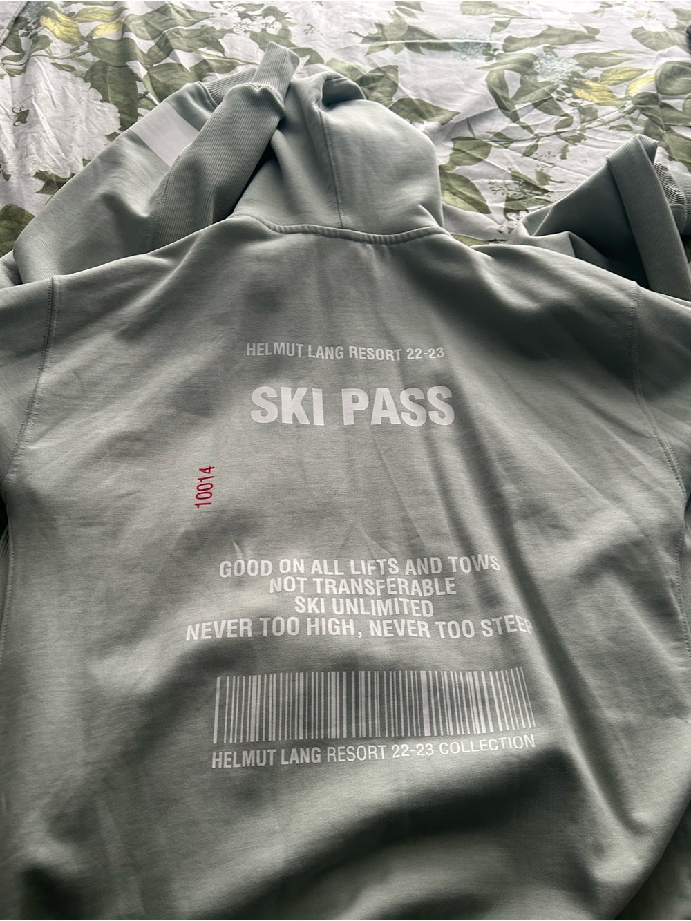 Helmut Lang Sage Green 'Ski Pass' Graphic Hoodie